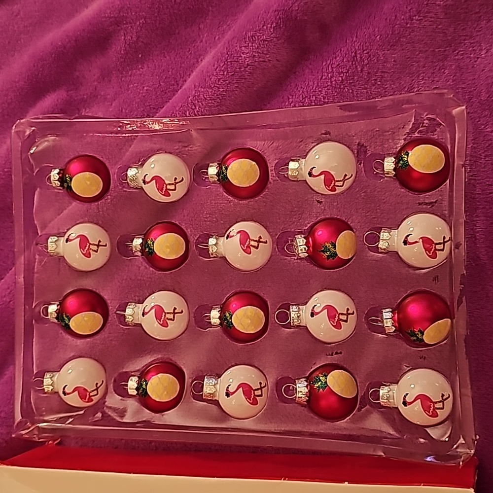 NIB Jingle and Joy Flamingo and pineapple mini ornaments